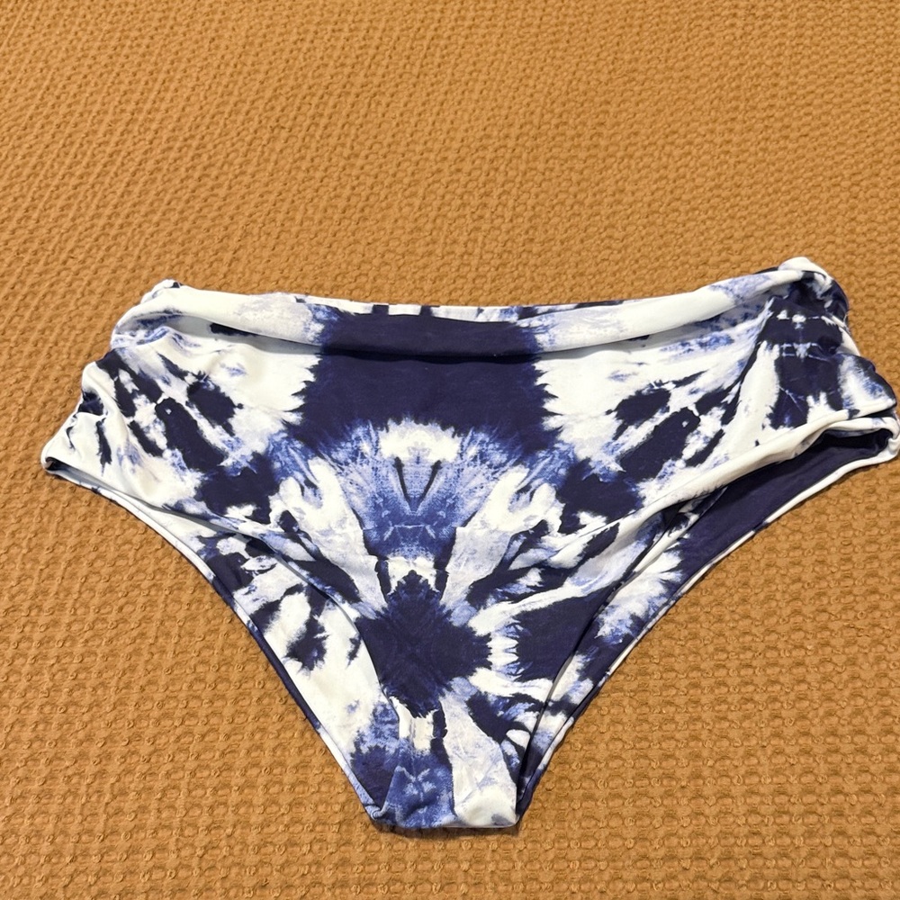 Zaful Blue and White Tie-Dye Bikini Bottom
